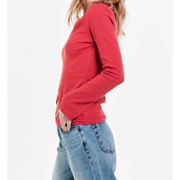 NEW DEAR JOHN DENIM scarlett v-neck top in red - Picture 2 of 3